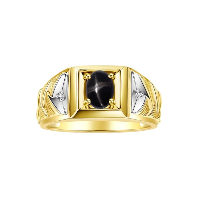 RYLOS Men's Rings Yellow Gold Plated Silver Rings Designer Weave Band 7X5MM Gemstone Ring Black Star Sapphire March Birthstone Rings For Men Size 10