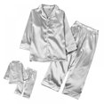 thumbnail image 3 of Kids Satin Pajamas Set PJS Long Sleeve Button-Down Sleepwear Loungewear, 3 of 3