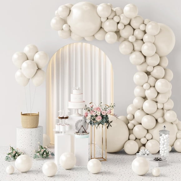 154pcs Sand White Balloons/Ivory White Balloons Different Sizes 5/10/12/18 Inch Balloon Garland Kit for Wedding Birthday Party Supplies Bridal Shower Decorations