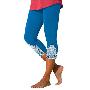 QATAINLAV Leggings Capri for Women, Summer Lace Patchwork Womens Workout Yoga Leggings 2024 Tummy Control High Waisted Cropped Leggings Today's Lightning Sales Light Blue XXXL