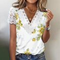 thumbnail image 1 of EGNMCR T-Shirts pour Femmes Femmes Mode Été Pli Imprimé Régulier Femmes Manches Courtes Col en V Bouton Haut, 1 of 5