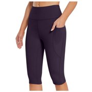 Yammkia Womens High Waist Resistance Band Leggings Butt Lifting Tummy Control Yoga Pants Women's Leggings with Pockets(Dark Purple,M)
