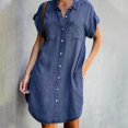 thumbnail image 1 of Robes en Denim Délavé pour Femmes à Manches Courtes Longue Robe à Col en V Boutonnée Robes Maxi Amples Robe Mode, 1 of 7