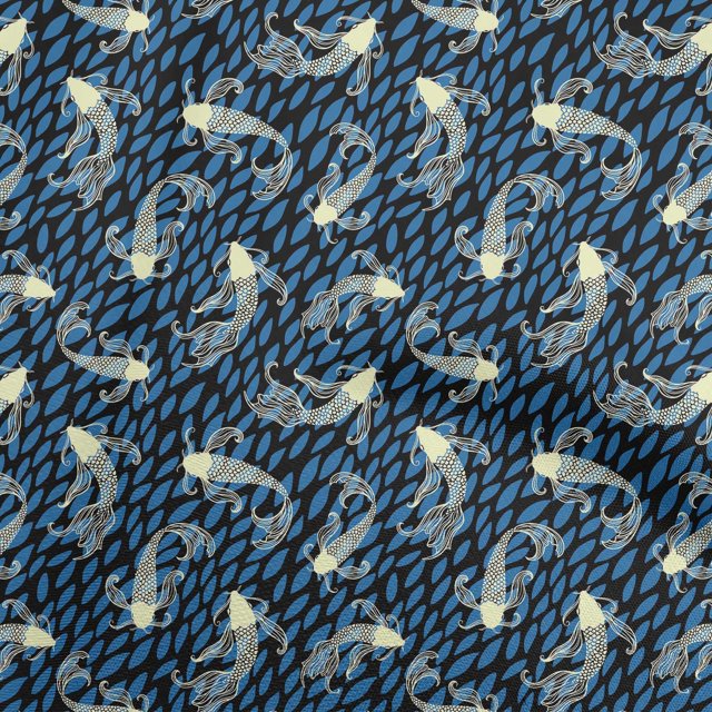 oneOone Polyester Spandex Medium Blue Fabric Asian Japanese Koi Fish DIY Clothing Quilting Fabric Print Fabric by Yard 56 Inch Wide