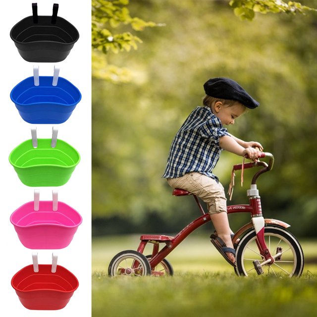 Bicycle Scooter Basket Large Capacity Bright Color Smooth Edge Strong Load-bearing Simple Installation Kids Bicycle Scooter Basket Storage Container Bike Supplies