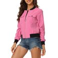 thumbnail image 4 of INSPIRE CHIC Veste pour Femme Col Montant Manches Longues Fermeture Éclair Poche à Rabat Blouson Bomber TP Rose Vif, 4 of 6