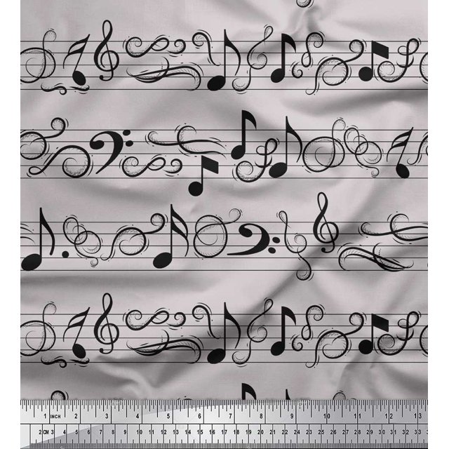 Soimoi Gray Cotton Voile Fabric Notes Musical Instrument Printed Craft Fabric by the Yard 56 Inch Wide
