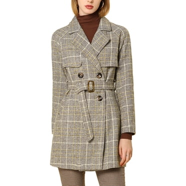 INSPIRE CHIC Manteau Trench à Carreaux pour Femme à Manches Raglan avec Ceinture