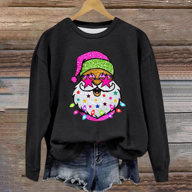 EGNMCR Sweat-Shirt de Noël Mode Décontractée pour Femmes Manches Longues Col Rond Imprimé Sweat-Shirt Blouse