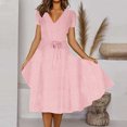 thumbnail image 2 of Penkiiy Robe Midi pour Femmes 2024 Été Décontractée à Fleurs à Manches Courtes Smockée Robes Midi Boho à Col en V Robes de Plage Soleil S Rose, 2 of 8