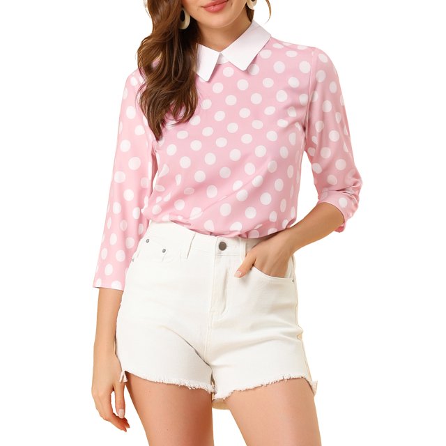 INSPIRE CHIC Chemisier pour Femme à Col Peter Pan Contrastant, Manches 3/4