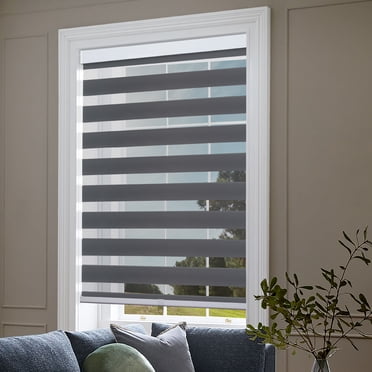 Biltek Zebra Cordless Window Blinds, Dual Layered Light Filtering Roller Shades, Easy Install Blinds, Indoor Home Decor, Pull-Down Shades for Windows, Light Control for Day & Night, Gray, 22"W X 72"H