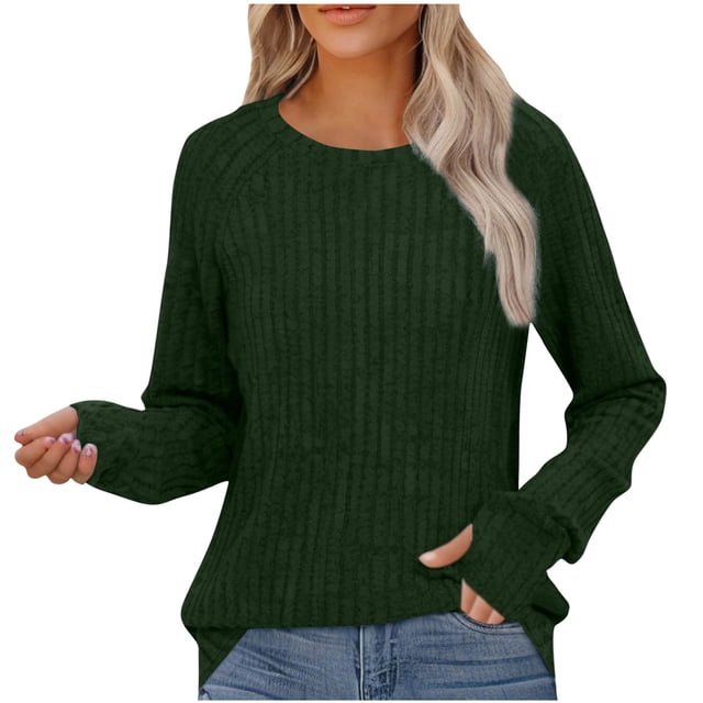 yoeyez Tunique en Tricot pour Femmes, Chandails à Manches Torsadées Patchwork, Col Ras du Cou Raglan, Chemises à Manches Longues, Hauts Mode Automne 2024, Vert, TG