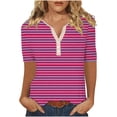 thumbnail image 2 of LOVZFMLL T-Shirts d'Été pour Femmes Mode à Rayures Imprimées Manches Courtes Blouse-Col T-Shirt Décontracté à Boutons, 2 of 5