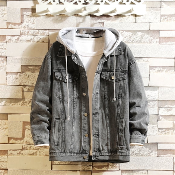 Amzcrzy Plus Size Jackets for Men Fashion Long Sleeve Hooded Jean Jackets Casual Oversized Drawstring Mens Jackets with Pockets 3XL