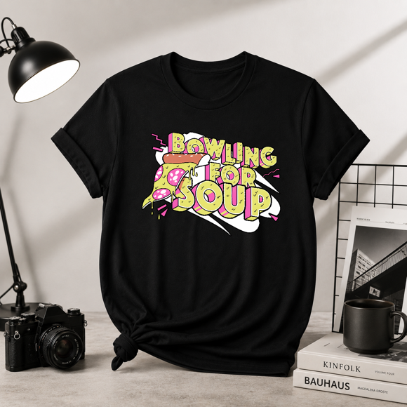 T-Shirt Unisexe Rétro Drôle avec Graphique « Jeu de Quilles For Soup » Tranche de Pizza, P-5TG