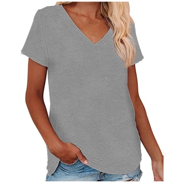 Birdeem T-Shirt Décontracté pour Femme à Col en V Uni à Manches Courtes