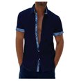 thumbnail image 1 of EGNMCR Chemise Décontractée pour Homme à Manches Courtes, Col à Revers, Couleurs Contrastantes, Blouse T-shirt à Col Rabattu, 1 of 5