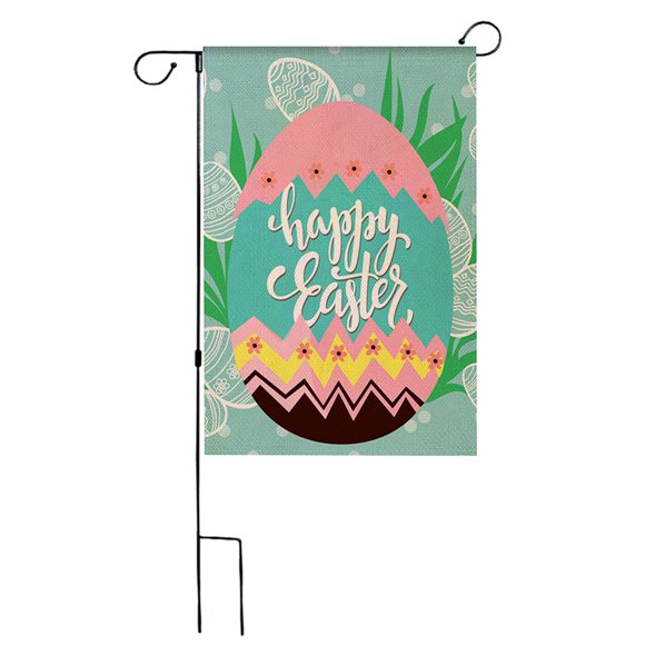 Drapeau de Jardin Joyeuses Pâques Œufs Dessin Animé Lapin Lin Imprimé 45x30cm/17.7x11.8 Po Polyester pour Décoration de Patio Jardin Drapeau de Noël