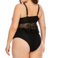 thumbnail image 5 of Leutsin Women's Solid Color Charming High Waist Bikini Split Lace Ruffled Plus Size Swimsuit, 5 of 5