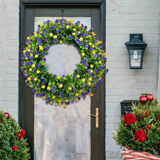 Spring Wreaths for Front Door, Summer Wreaths for Front Door, Plastic Colorful Wreath Spring and Summer Colorful Leaf Wreath Spring and Summer Decoration Gate Pendant, Spring Wreath for Front Door