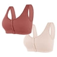 thumbnail image 1 of TACILIP 2 Pack Plus Size Wireless Bras Front Closure Bras for Women Front Button Push Up Bra for Old Women Soft Wirefree Seamless Bralettes with Wide Strap, 1 of 2