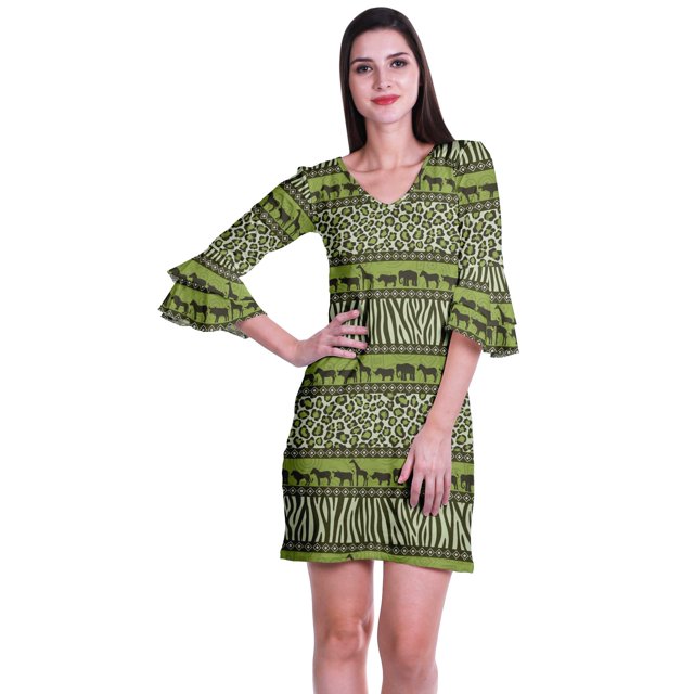 Moomaya Robe Courte Imprimée pour Femmes, Manches Évasées, Coupe Droite, Robes pour Femmes, Vêtements d'Été Décontractés