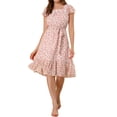thumbnail image 2 of INSPIRE CHIC Robe pour Femme Florale à Encolure Carrée Manches Volantées Style Casquette Midi à Volants Robe d'Invitée de Mariage L Rose Blanc, 2 of 6