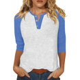 thumbnail image 1 of ManxiVoo Relaxed Fit Womens Top V Neck 3 4 Sleeve Button Front Shirt with Raglan Sleeves for Summer L Size Sky Blue, 1 of 5