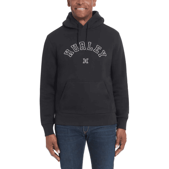 Hurley Chandail à Capuchon en Molleton Haut de Gamme pour Homme Noir - Mélange de Coton avec Logo Brodé, Poche sur la Manche, Cordon à Embout Métallique, Confortable et Stylé (Moyen)