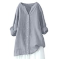 thumbnail image 4 of Timegard Chemises à Manches Longues pour Femmes Grande Taille en Coton et Lin à Boutons Blouse à Col en V Décontractée Ample Hauts, 4 of 4