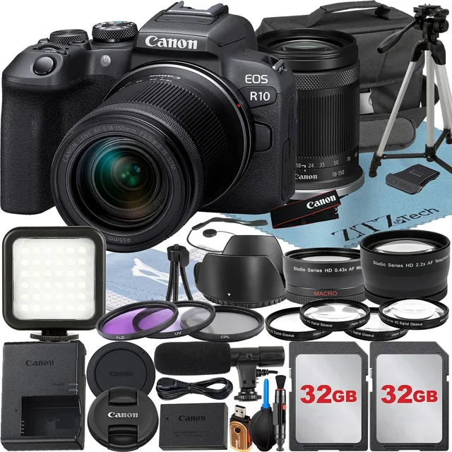 Canon EOS R10 Appareil Photo Sans Miroir avec Objectif RF-S 18-150mm + Lot de 2 Cartes Mémoire 64 Go + Étui + Accessoire ZeeTech