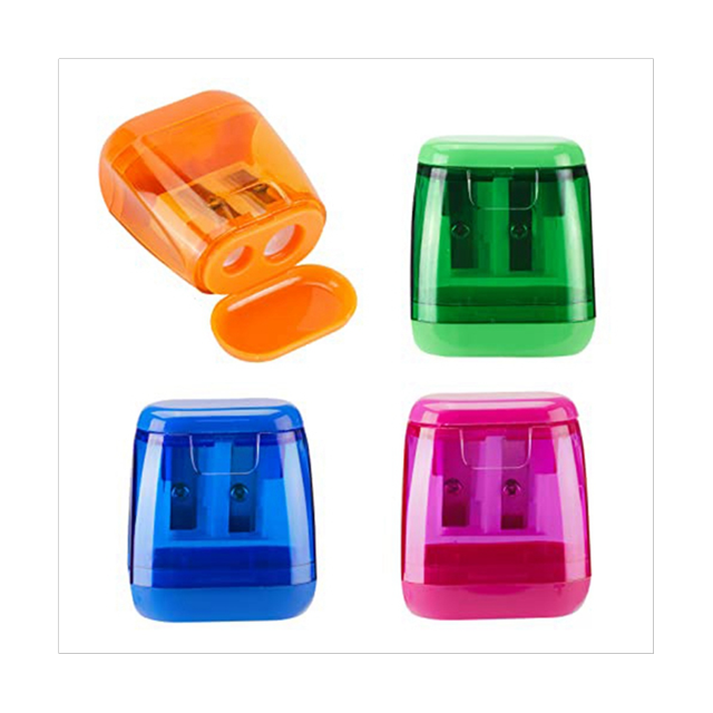 Plastic Color Transparent Pencil Sharpener Geometric Double Hole Sketch Pencil Sharpener Manual Pencil Sharpener