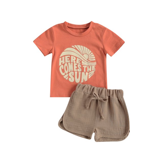 EYIIYE Haut à Manches Courtes en Coton et Lin pour Bébé Garçon + Shorts