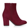 thumbnail image 3 of BLISSFUL STEP Women's Side Zipper Round Toe Block Heel Ankle Boots Burgundy 8, 3 of 7
