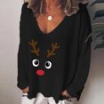 thumbnail image 2 of Mode Femme Décontractée Imprimé Col en V Ample Manches Longues T-shirt Haut Blouse Chandail, 2 of 9