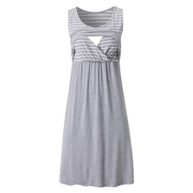 Bwiyojiz Tailles P-TTG Vêtements de Maternité Été Mode Rayé Allaitement Enceinte Patchwork Femme Robe d'Allaitement Sans Manches Col Rond Vêtements pour Femmes, Cadeaux d'Amitié pour Femmes
