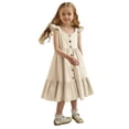 thumbnail image 1 of Robe pour Filles Petite Fille Été Sans Manches Robe Décontractée Enfants Tout-Petit Boutonnée Mode Robe Soleil à Volants Robe Bébé Beige 3 Ans-4 Ans, 1 of 5