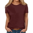 thumbnail image 2 of AherBiu Plus Size Womens T Shirts Crew Neck Loose Fitting Tshirts Casual Short Sleeve Solid Color Basic Tees, 2 of 5