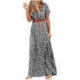 thumbnail image 2 of Mefallenssiah Robe Décontractée Ample à Imprimé pour Femme à Manches Courtes, Col en V, avec Ceinture, 2 of 5
