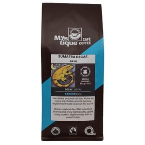 Mystique Coffee, Sumatra Gayo Décaféiné, Décaféiné, Torréfaction foncée, Filtre au sol, 100% arabica, grade de spécialité coffee, Commerce équitable & biologique, 227 g