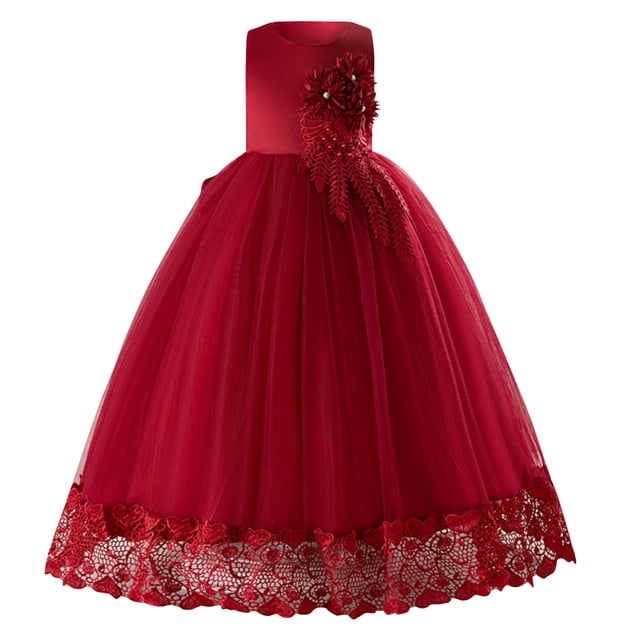 NiSHUIHAN Robe pour Tout-Petite Fille Tenue Formelle pour Enfants Incluant Longues Robes Florales Robes de Princesse Robes à Fleurs pour Enfants Robes de Mariage Etc Rouge 160