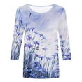 thumbnail image 4 of Meichang T-Shirt à Manches 3/4 pour Femmes Style Mode Décontracté à Fleurs T-Shirt Léger Doux à Col Rond Chandails à Enfiler Chemises Amples Extensibles T-Shirt de Vacances pour Femmes, 4 of 4