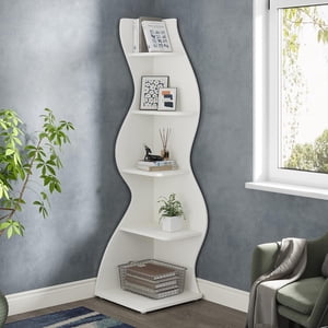 Tribesigns 5-Tier Corner Shelf, Modern Wall Corner Bookshelf, Stylish Corner Small Bookcase Display Storage Rack with Unique Shape for Living Room, Home Office