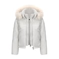thumbnail image 1 of Soki Womens Winter Cropped Puffer Jacket Removable Hood Zip-Up Short Down Coat with Pockets with Pockets, 1 of 8
