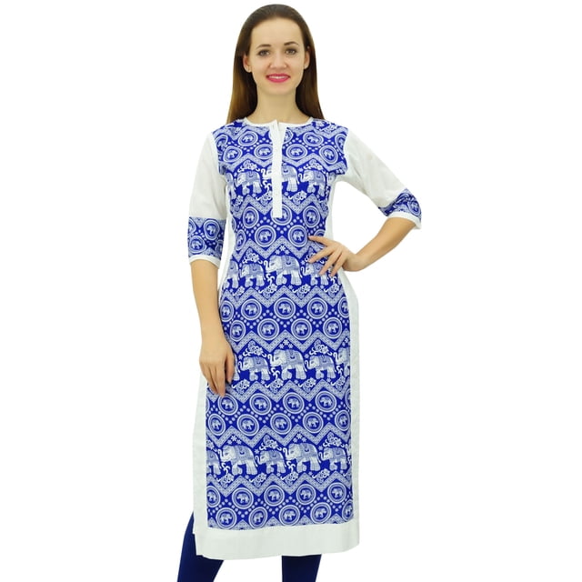 Phagun Kurta Droite Bleue pour Femmes Manches 3/4 Imprimée Décontractée Kurti-4