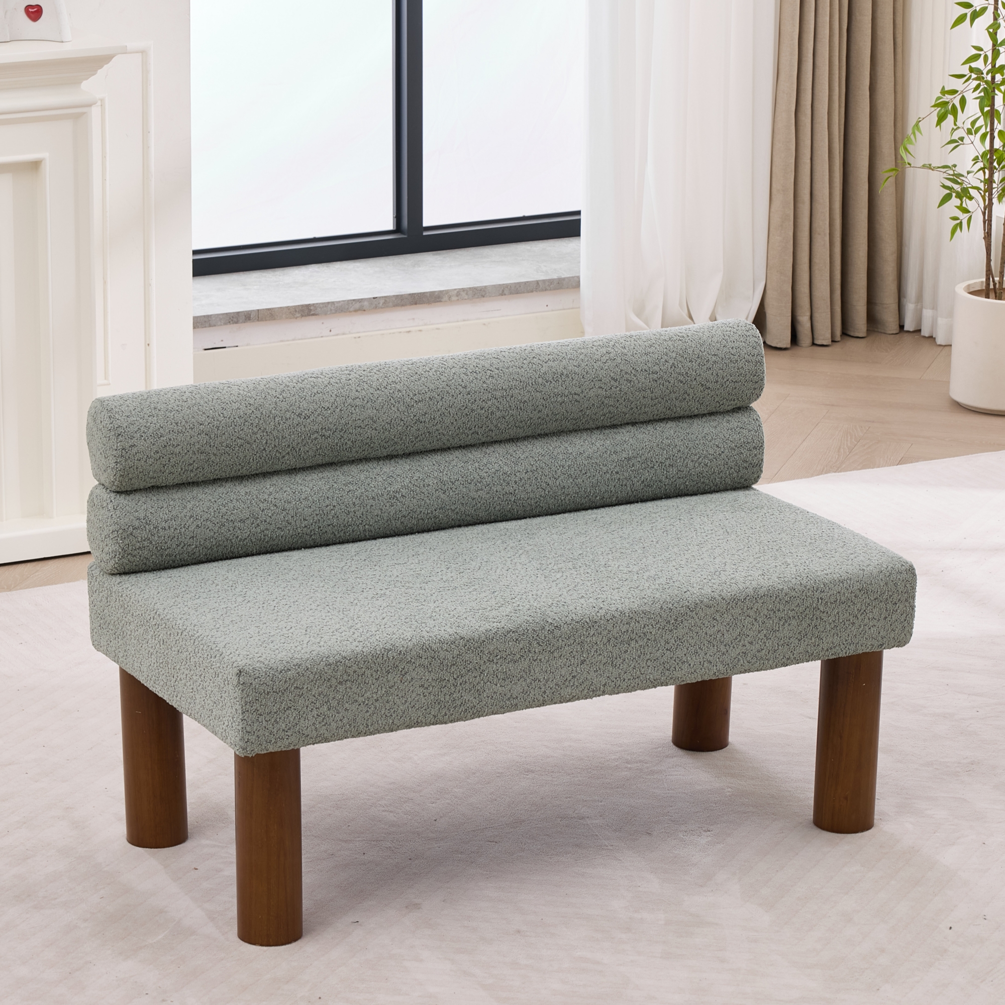 Noble House Oversized Modern Minimalist Bench,Armless Design with Wooden Frame,Green