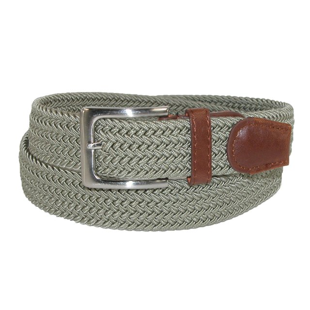 CTM® Elastic Braided Stretch Belt with Silver Buckle and Tan Tabs (Men's)