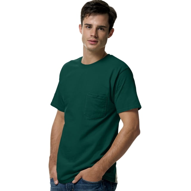 Hanes TAGLESS Men`s Pocket T-Shirt, S, Deep Forest