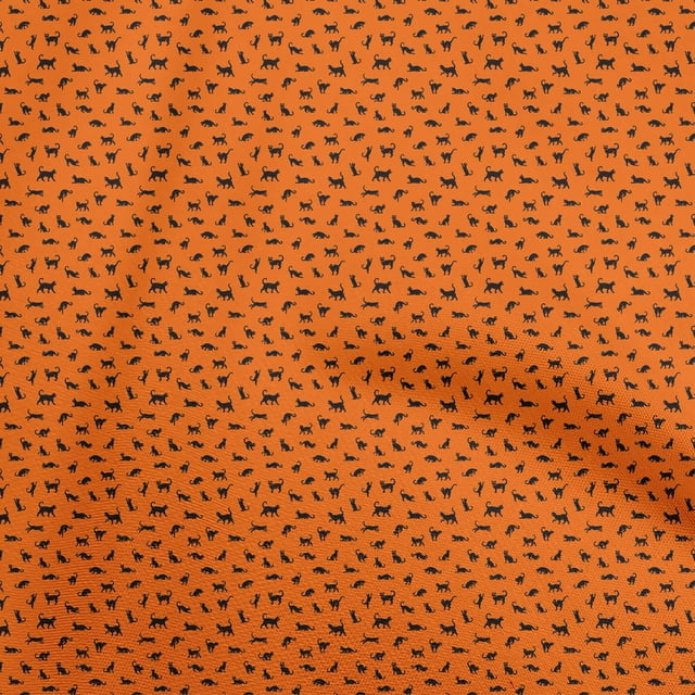 oneOone Rayon Orange Fabric Cat Craft Projects Decor Fabric Printed By The Yard 56 Inch Wide